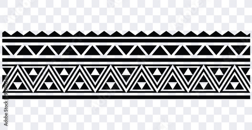 Polynesian tattoo design tribal border.Tribal design ethnic ornament maori band.Samoan Tattoo ribbon sleeve bracelet.Fabric seamless isolated hawaiian armband pattern on white background.