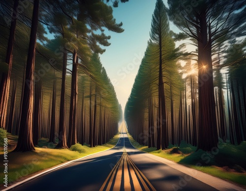 Endless Road Through a Verdant Forest