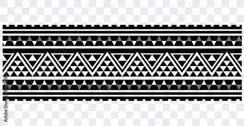 Polynesian tattoo design tribal border.Tribal design ethnic ornament maori band.Samoan Tattoo ribbon sleeve bracelet.Fabric seamless isolated hawaiian armband pattern on white background.