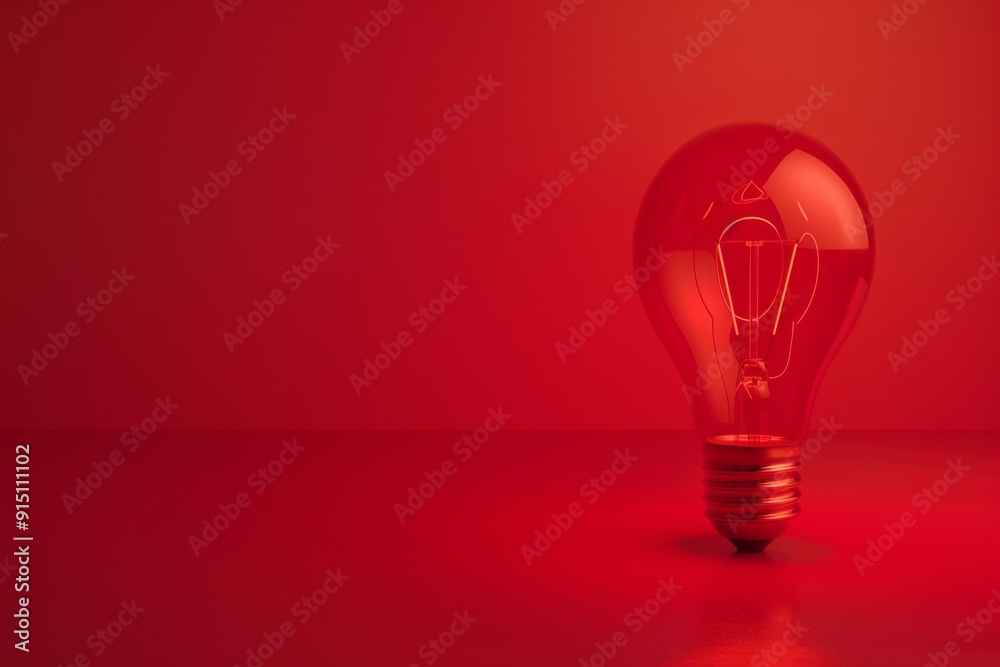Red light bulb, lamp mockup, lightbulbs banner, minimal light bulbs with copy space, creativity idea