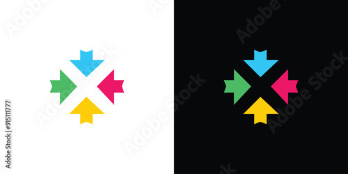 The X arrow logo design is unique and colorful
