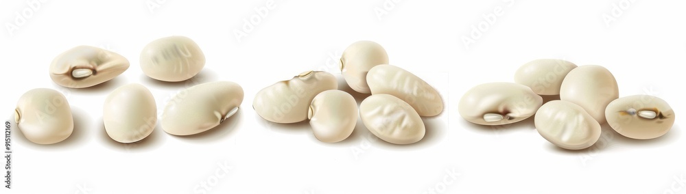 3 classes of white beans in three different sizes, isolated on white transparent background. 3 classes of white beans in three different sizes, isolated on white transparent background.
