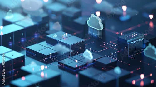 Abstract Digital Network with Cloud Icons