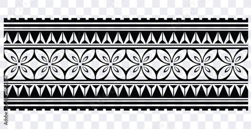 Polynesian tattoo design tribal border.Tribal design ethnic ornament maori band.Samoan Tattoo ribbon sleeve bracelet.Fabric seamless isolated hawaiian armband pattern on white background.