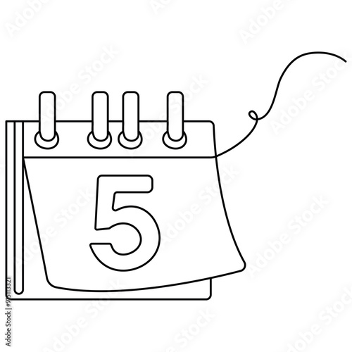 Table  calendar  single line art, continuous one line drawing of  Isolated outline vector art

