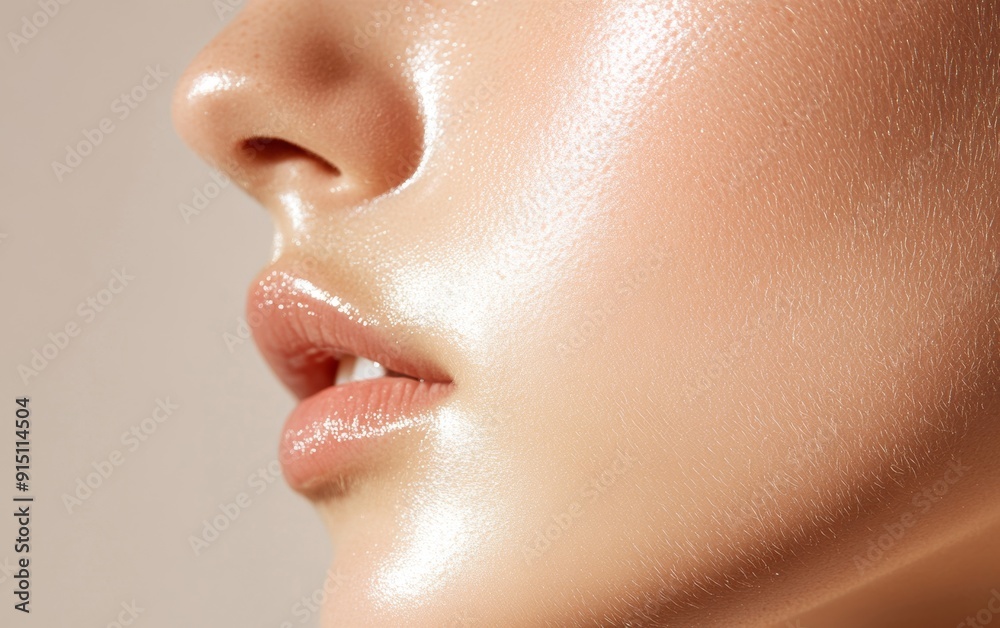 Close-up of a woman's face with glowing, healthy skin. The photo highlights the natural beauty of the skin and its radiance. Close-up of a woman's face with glowing, healthy skin. The photo highlights the natural beauty of the skin and its radiance.