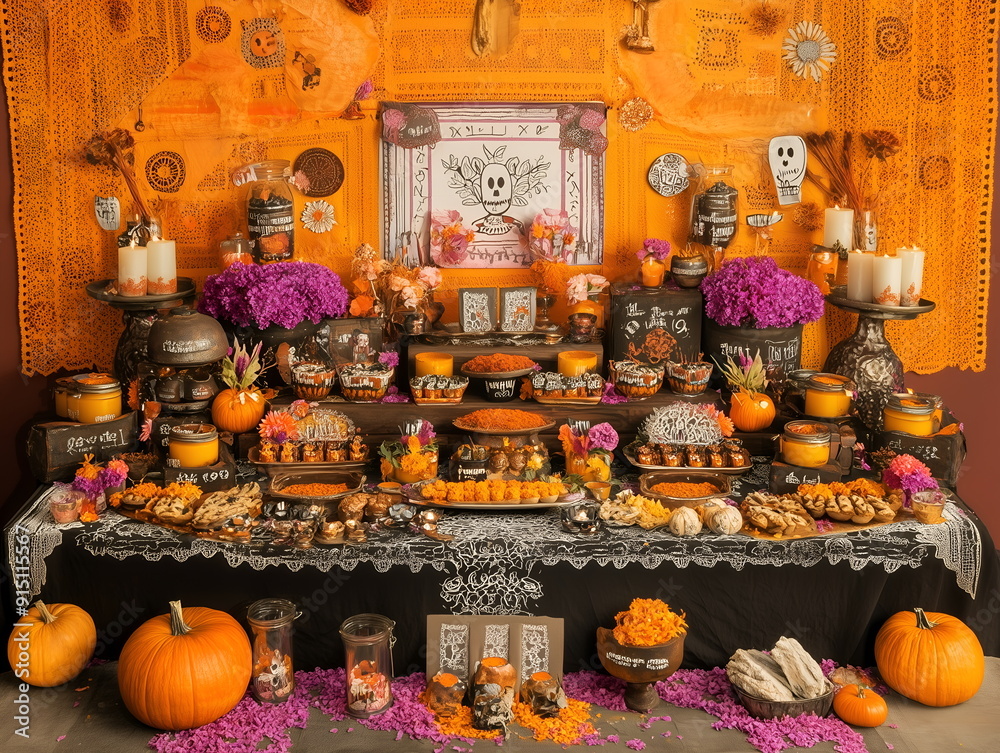 Mexican Halloween festival Dia de los Muertos festival decorations autumn, November Mexican Halloween festival Dia de los Muertos festival decorations autumn, November