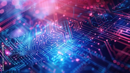 Abstract Circuit Board with Glowing Lines
