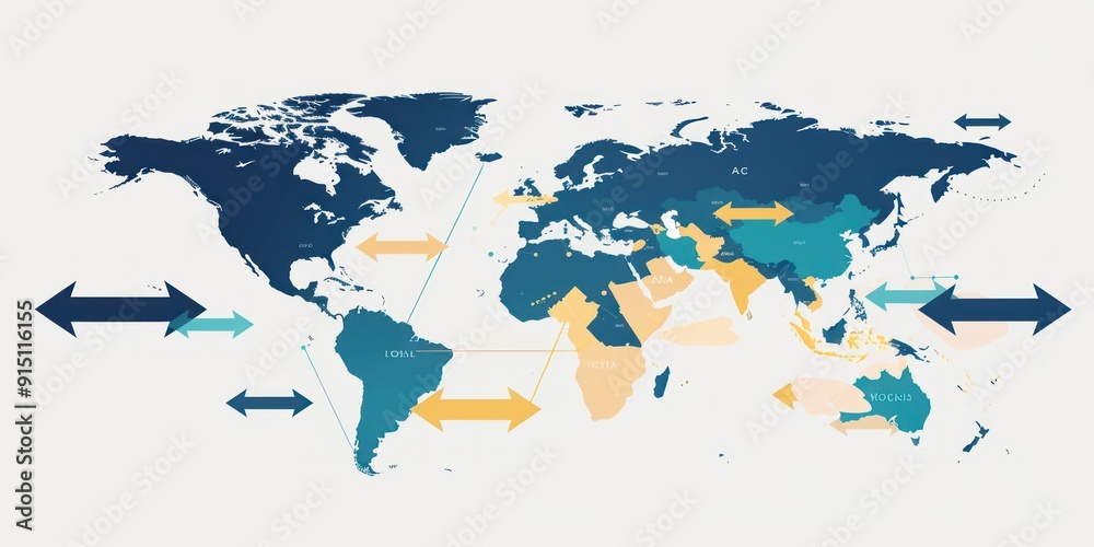 Obraz premium World map with arrows showing global connection.