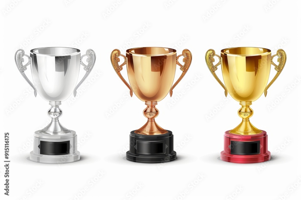 Trophy cups, golden goblet, silver reward, champion bowls. Contest winner award collection, prize cup Trophy cups, golden goblet, silver reward, champion bowls. Contest winner award collection, prize cup