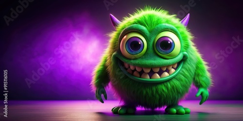 Fantasy of a glowing-eyed monster in green and purple colors , fantasy,monster, glowing eyes, green, purple, mystical, creature