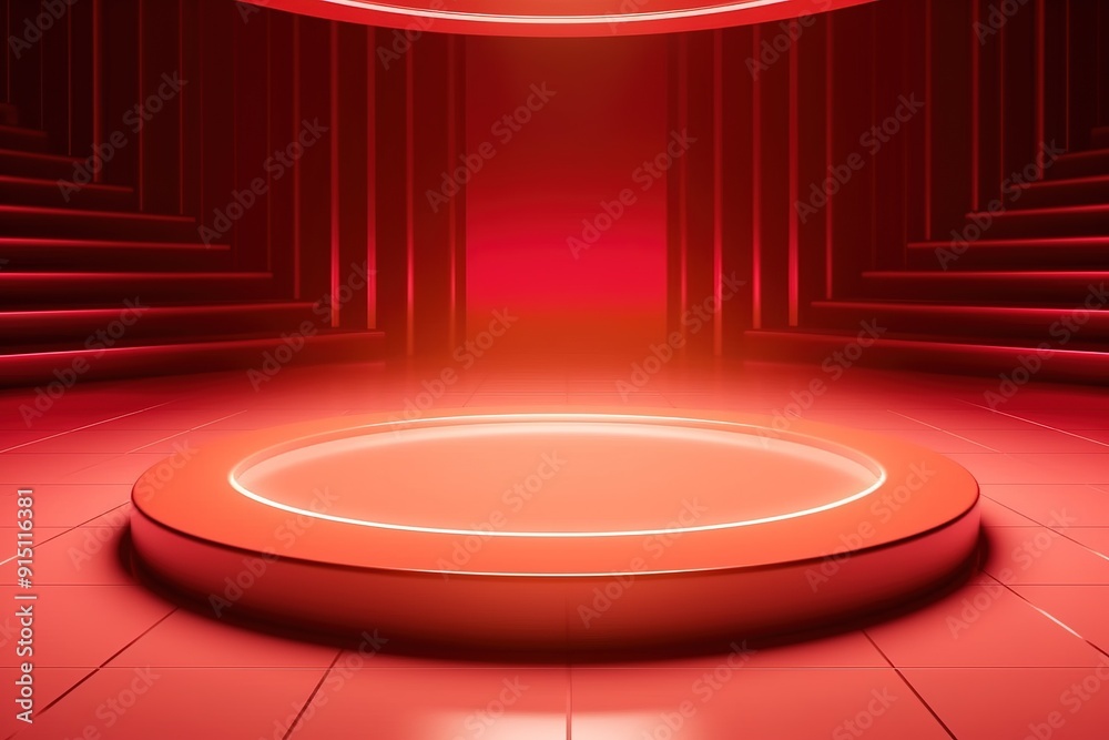 Red platform with light and geometric shapes. Red platform with light and geometric shapes.