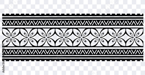 Polynesian tattoo design tribal border.Tribal design ethnic ornament maori band.Samoan Tattoo ribbon sleeve bracelet.Fabric seamless isolated hawaiian armband pattern on white background.