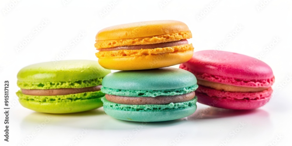 Close-up of a colorful macaron on a white background, macaron, dessert, sweet, cookie, snack, food, colorful, vibrant Close-up of a colorful macaron on a white background, macaron, dessert, sweet, cookie, snack, food, colorful, vibrant