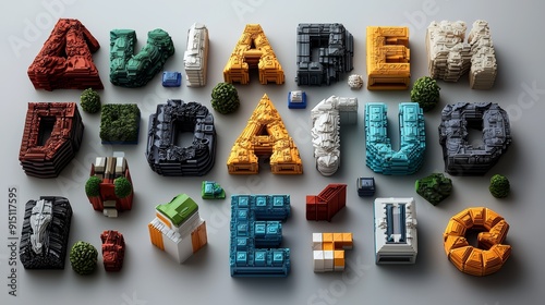 Colorful, creative blocks arranged to form letters, showcasing artistic design and playful construction on a modern background. photo