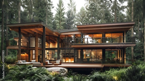 Oregon forest modern log cabin
