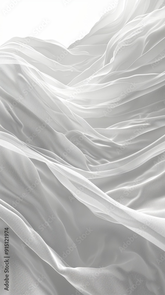 Fototapeta premium White fabric undulates softly, creating a calming and tranquil atmosphere illuminated by natural light