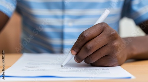 Close up of person's hand signing a document with a pen.