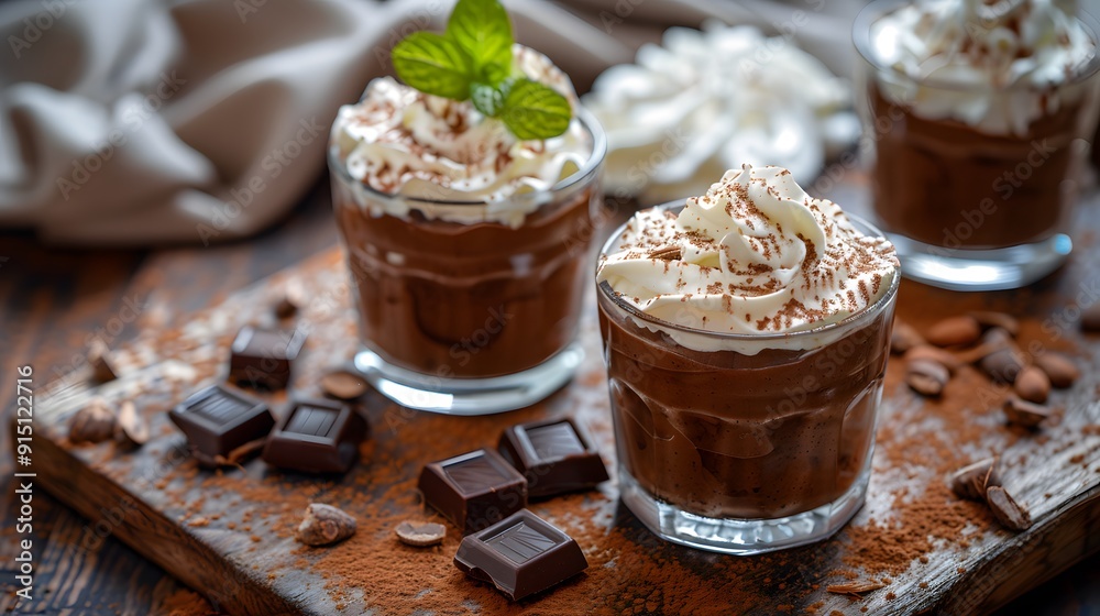 Chocolate mousse Chocolate mousse with whipped cream Chocolate mousse Chocolate mousse with whipped cream
