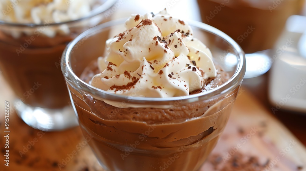 Chocolate mousse Chocolate mousse with whipped cream Chocolate mousse Chocolate mousse with whipped cream