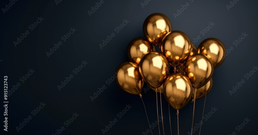 Golden Balloons Against a Dark Blue Background Golden Balloons Against a Dark Blue Background