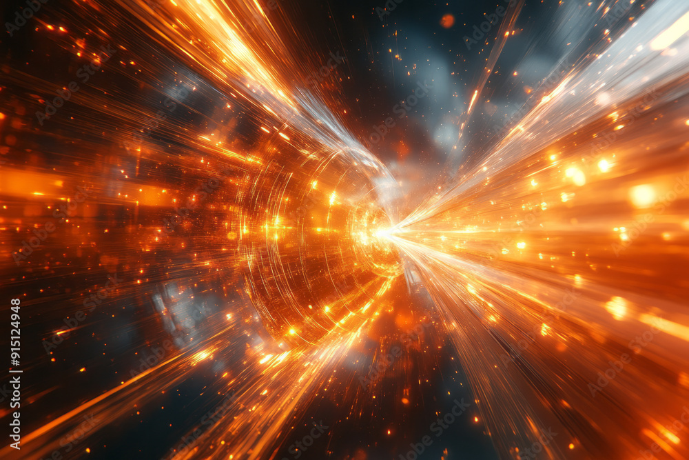 Fototapeta premium Abstract image of a windmill with blades appearing as fragmented light beams, creating a dynamic composition,