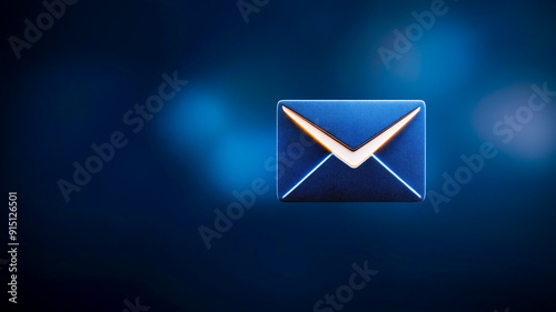 A digital email icon with a warm orange glow, centered on a smooth blue gradient background, symbolizing digital communication and modern technology.