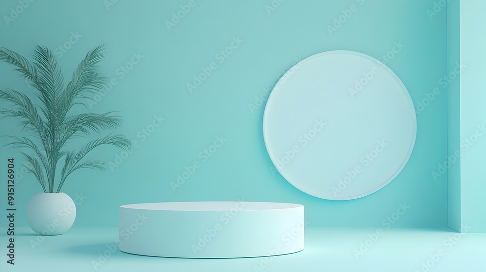 Minimalist Turquoise Playroom 3D Render with Geometric Display Minimalist Turquoise Playroom 3D Render with Geometric Display