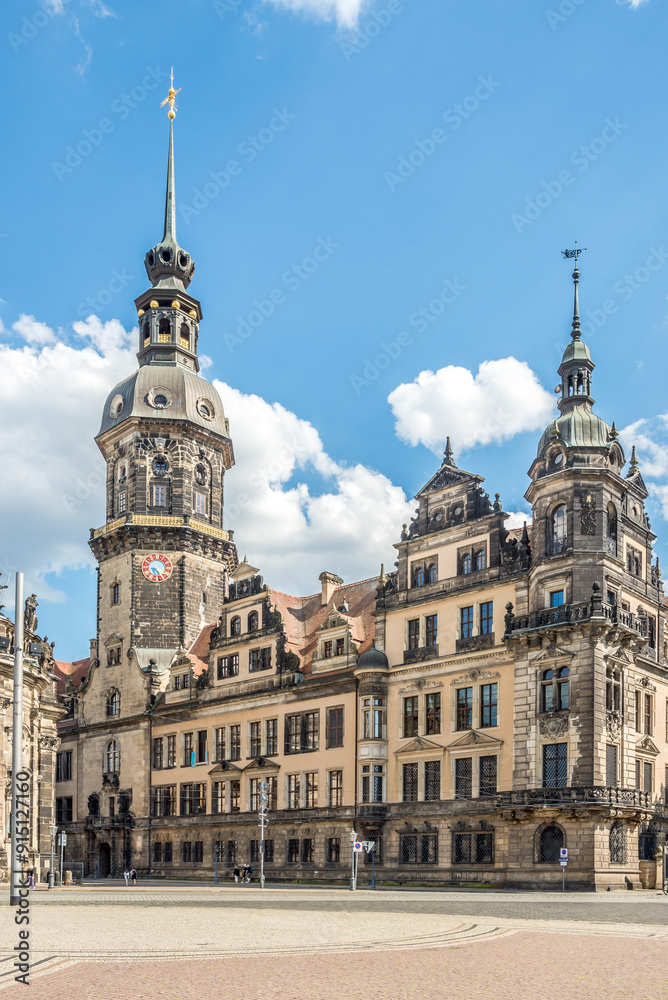 Hausmann tower building in the streets of Dresden in Germany Hausmann tower building in the streets of Dresden in Germany