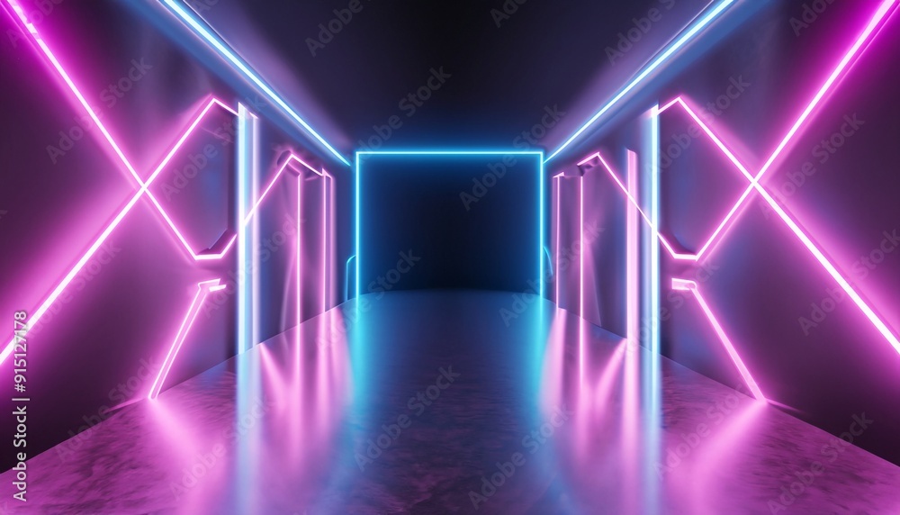 3d render, abstract neon background, floor reflection, pink blue glowing lines, ultraviolet light 3d render, abstract neon background, floor reflection, pink blue glowing lines, ultraviolet light