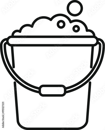 Simple line drawing of a bucket filled with water and soap suds, ready for cleaning