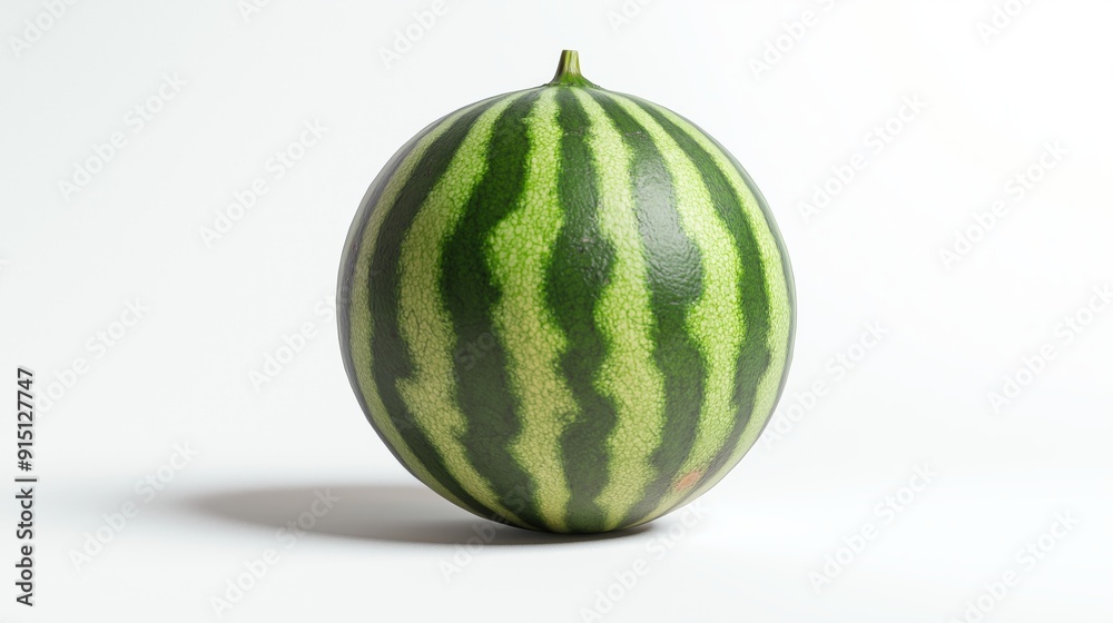 A Single Watermelon With Green Stripes Against a White Background A Single Watermelon With Green Stripes Against a White Background