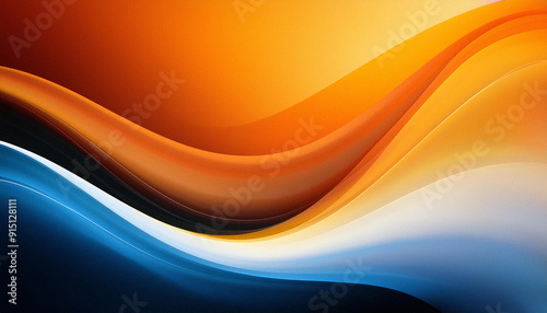 Abstract Fluid Waves of Warm Sunset Orange and Cool Ocean Blue Gradient Blending Together in a Dynamic, Flowing Motion Across a Dark, Minimalistic Background