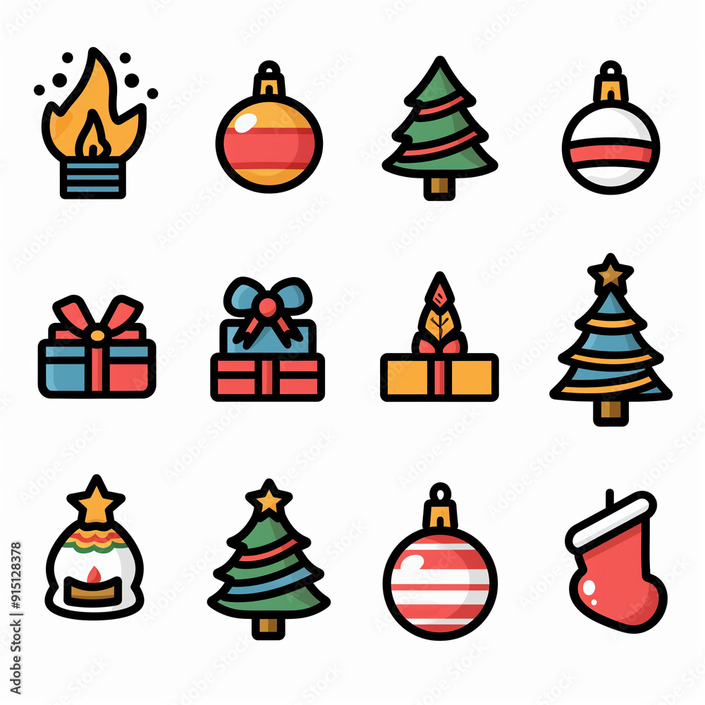 Set flat icon for christmas day isolated on White background, Ai generated image Set flat icon for christmas day isolated on White background, Ai generated image