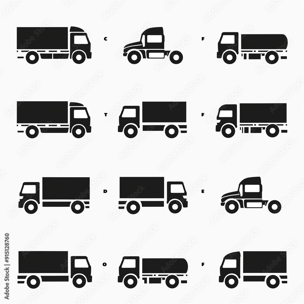 Set flat icon for truck isolated on White background, Ai generated image Set flat icon for truck isolated on White background, Ai generated image
