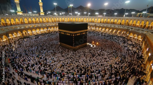 Muslim Pilgrims Gathering Around Kaaba in Mecca photo