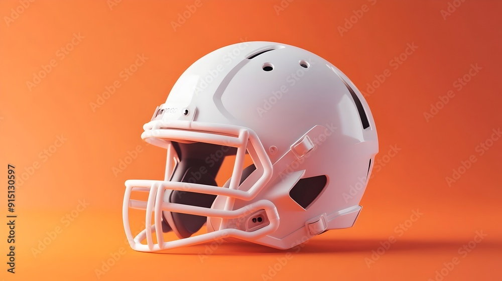 Naklejka premium Three Dimensional White Soccer Helmet on Vibrant Orange Background