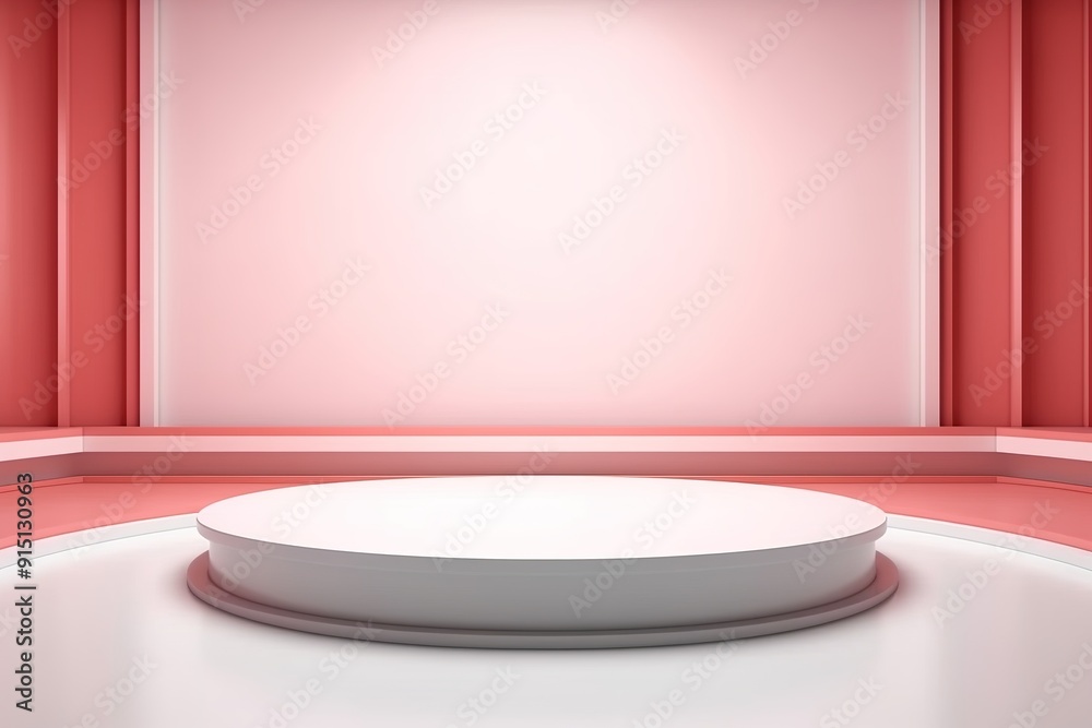White pedestal on pink platform for product display. White pedestal on pink platform for product display.