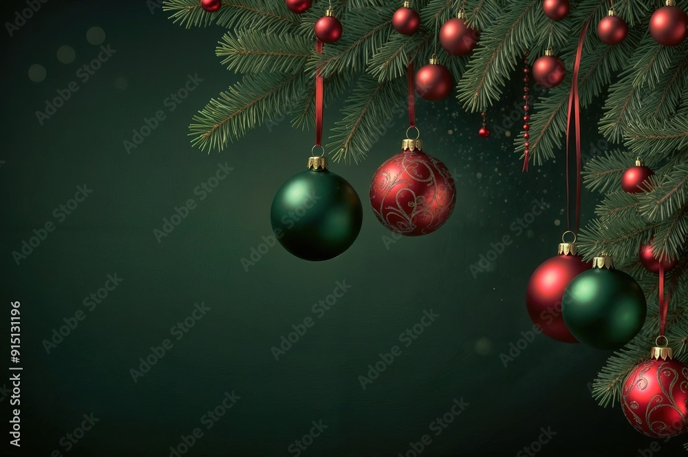 Christmas greeting card, christmas decoration on the green background Christmas greeting card, christmas decoration on the green background