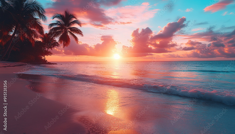 Sunset Beach with Palm Trees Sunset Beach with Palm Trees