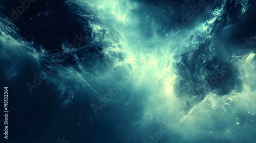 A mesmerizing cosmic scene with vibrant swirling clouds of gas and light, creating a sense of depth and mystery in the vastness of space