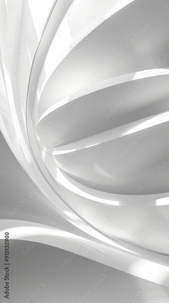 Fototapeta premium Curved white structures create a flowing, dynamic atmosphere in a well-lit contemporary architectural space