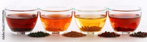 Set of gourmet teas, white background, culinary delight