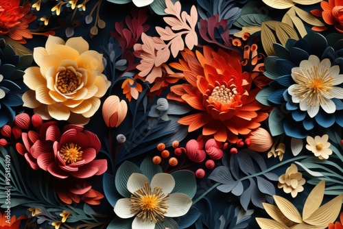 Paper Flower Illustration with Colorful Floral Design