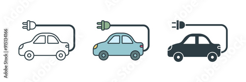 Electric car with plug icon symbol vector illustration isolated on white background