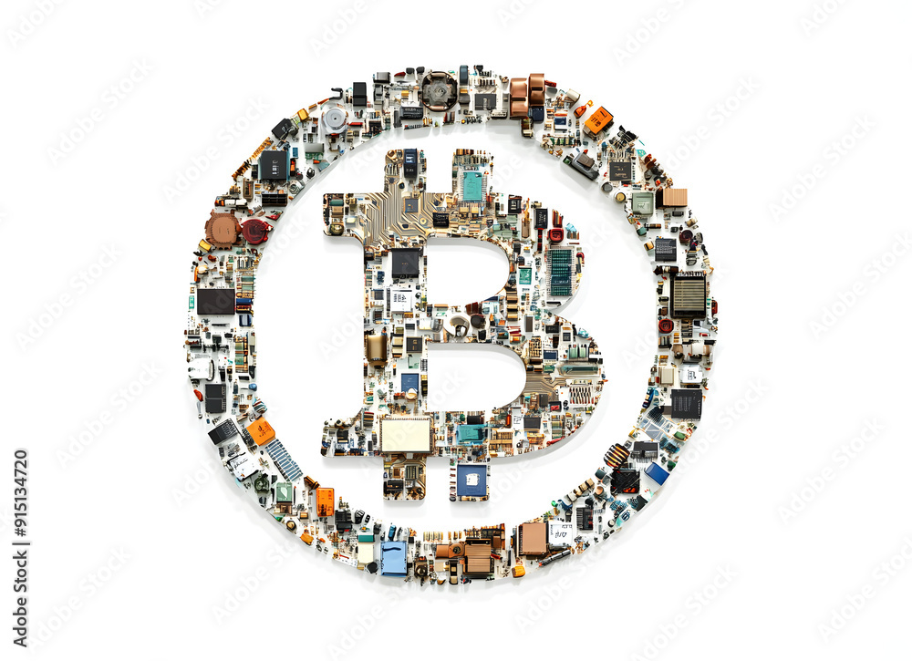 Bitcoin Made of Circuit Boards and Wires Against a Circuit Background Bitcoin Made of Circuit Boards and Wires Against a Circuit Background