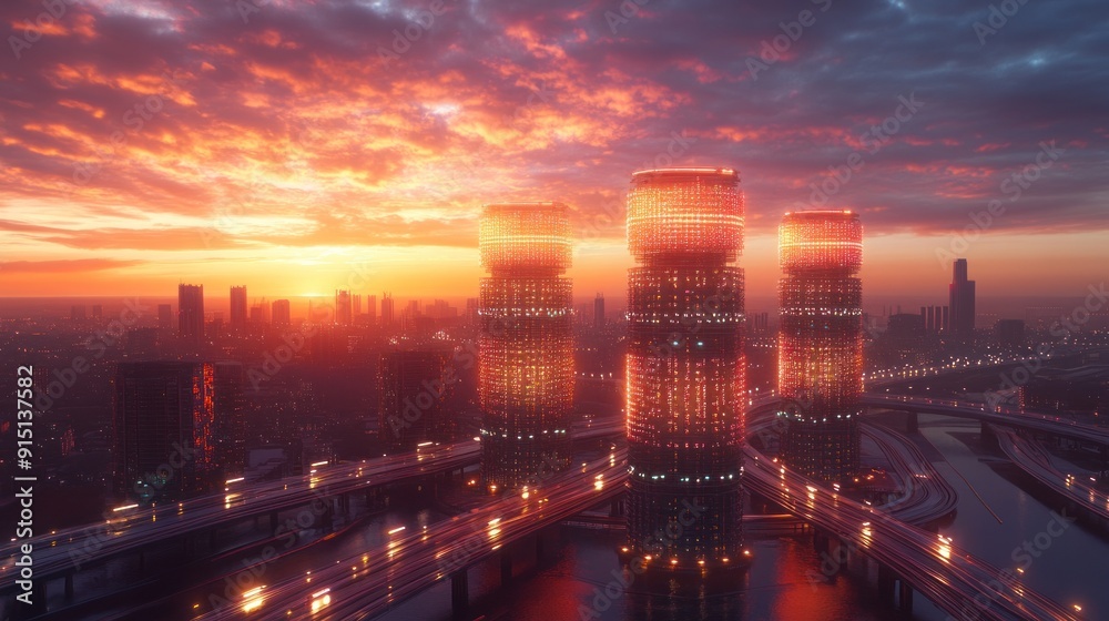 Obraz premium Futuristic Cityscape at Sunset