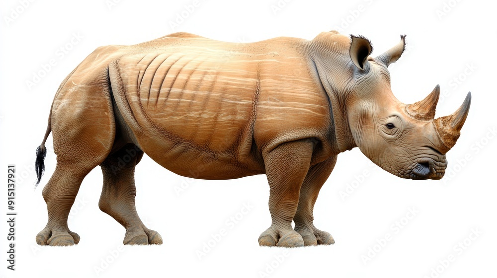 Fototapeta premium Majestic Rhinoceros Portrait: Front-Facing Shot of Exotic Animal with Horn, Wildlife Nature Photography
