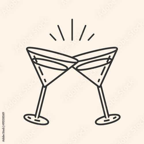 Cocktail glasses icon.Cheers symbol. Party and celebration simple Minimal Pictogram.Cocktail party invitation sign for greeting cards, postcards, invitations, menu design. Vector illustration EPS10