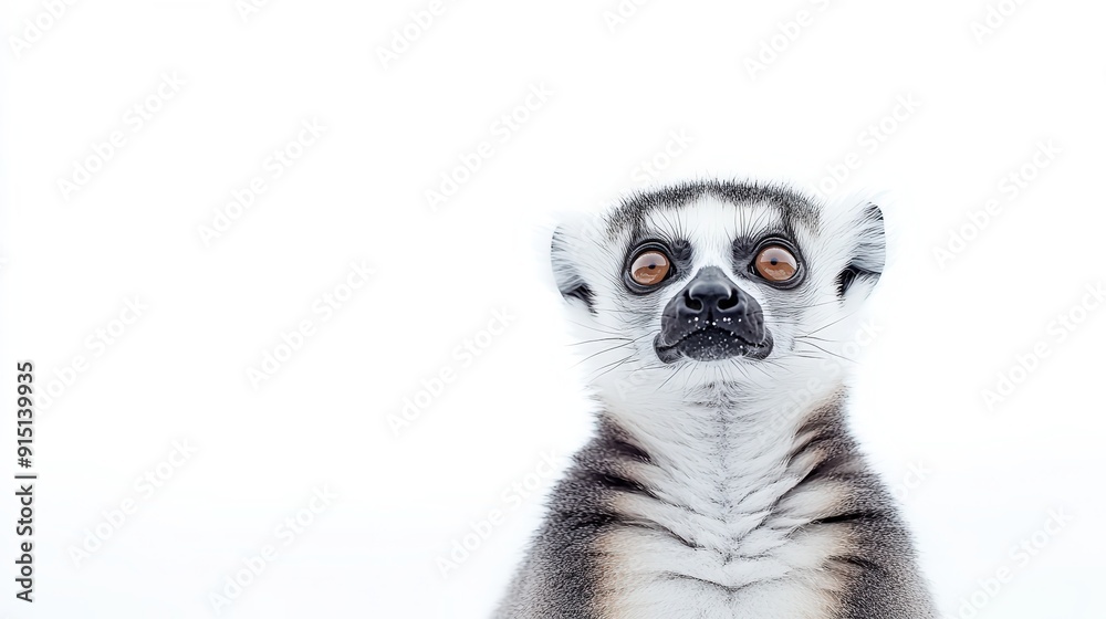 Curious Lemur with Wide Eyes on White Background - Adorable Animal Portrait Photo Curious Lemur with Wide Eyes on White Background - Adorable Animal Portrait Photo
